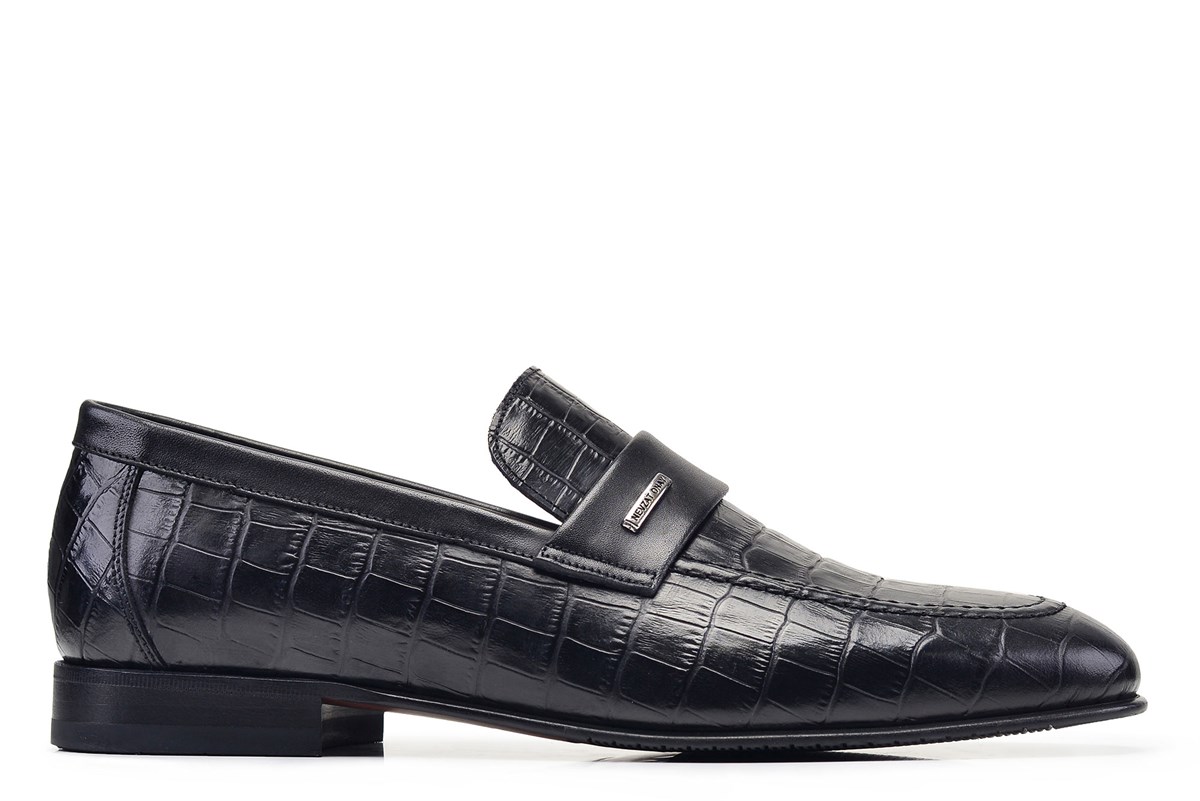 Nevzat Onay Siyah Klasik Bağcıksız Kösele Erkek Ayakkabı -12588-. 2