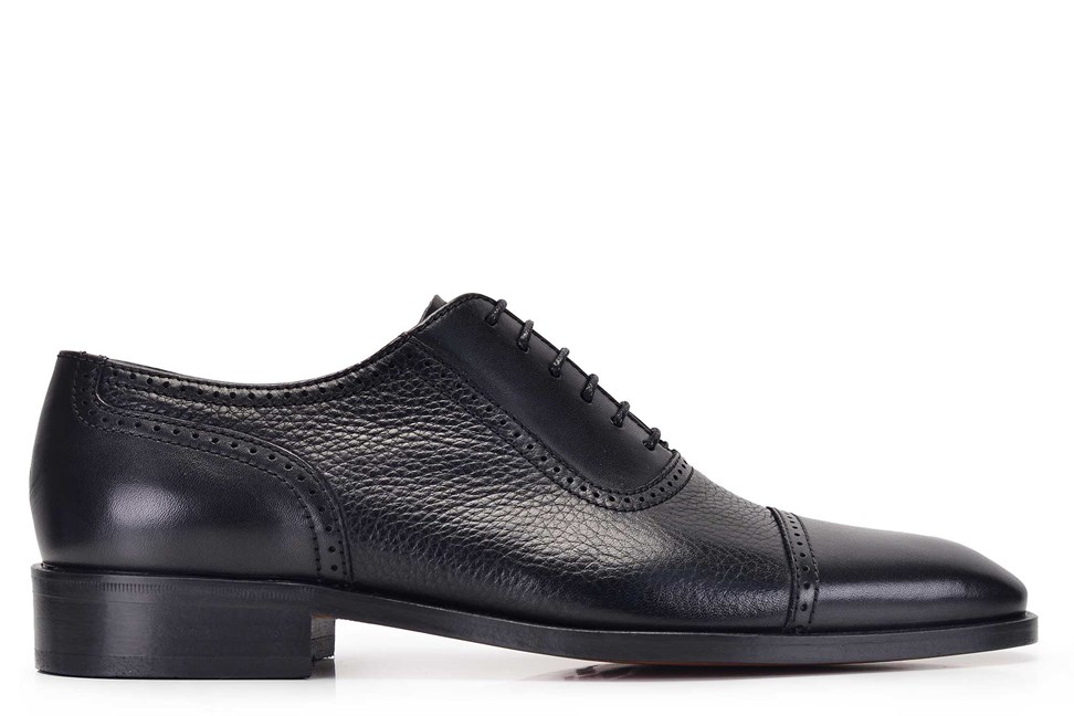 Hakiki Deri Siyah Klasik Bağcıklı Kösele Erkek Ayakkabı -11556-