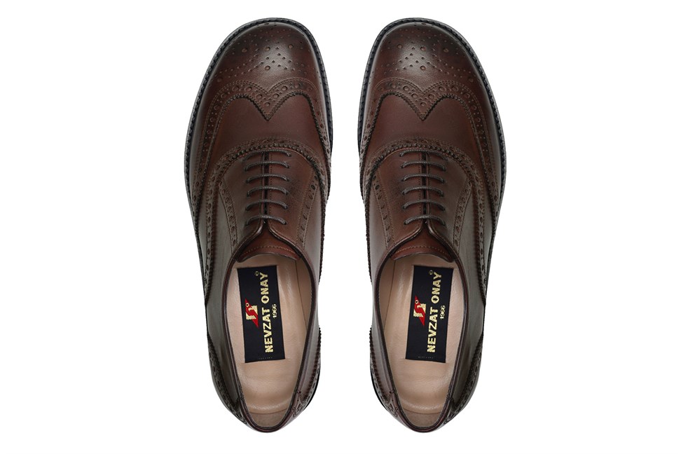 Hakiki Deri Kahverengi Klasik Bağcıklı Kösele Erkek Ayakkabı -11929-