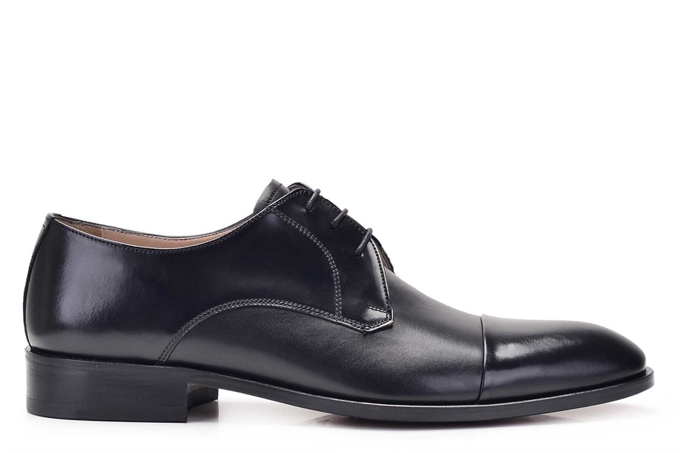 Hakiki Deri Siyah Klasik Bağcıklı Kösele Erkek Ayakkabı -8972-