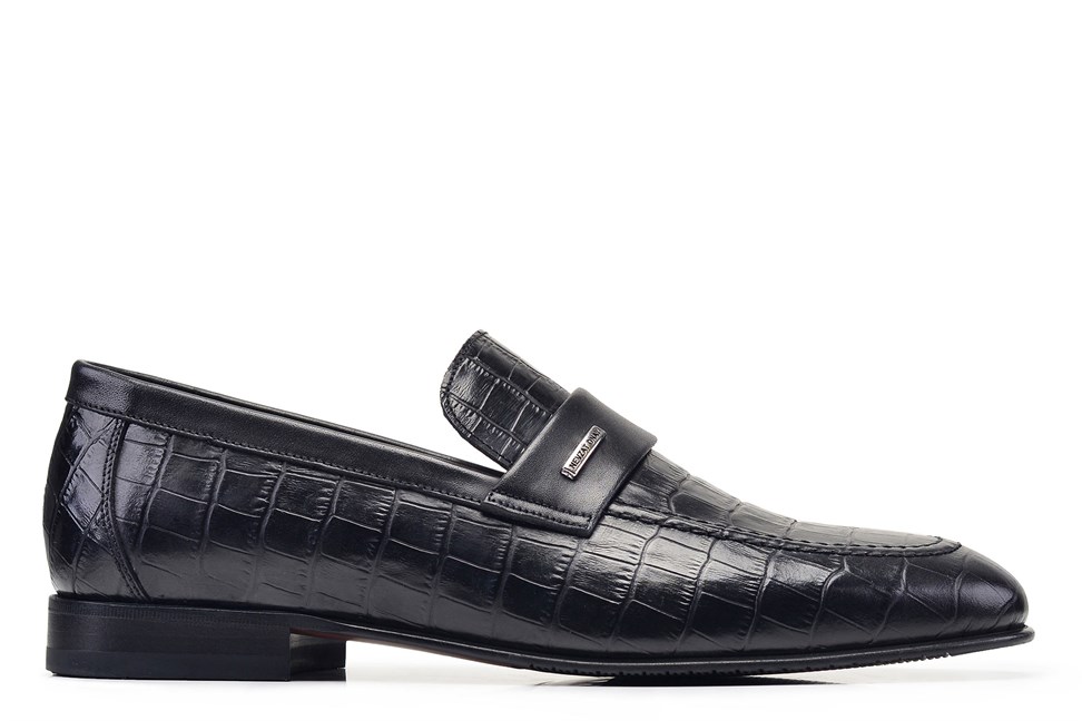 Siyah Klasik Bağcıksız Kösele Erkek Ayakkabı -12588-